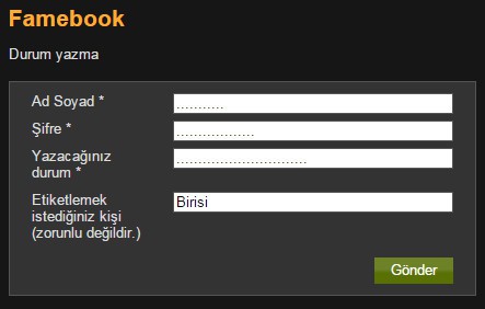 Not:Etiketleyeceğiniz kişinin adı Famebook kullanıcı adı olmalıdır